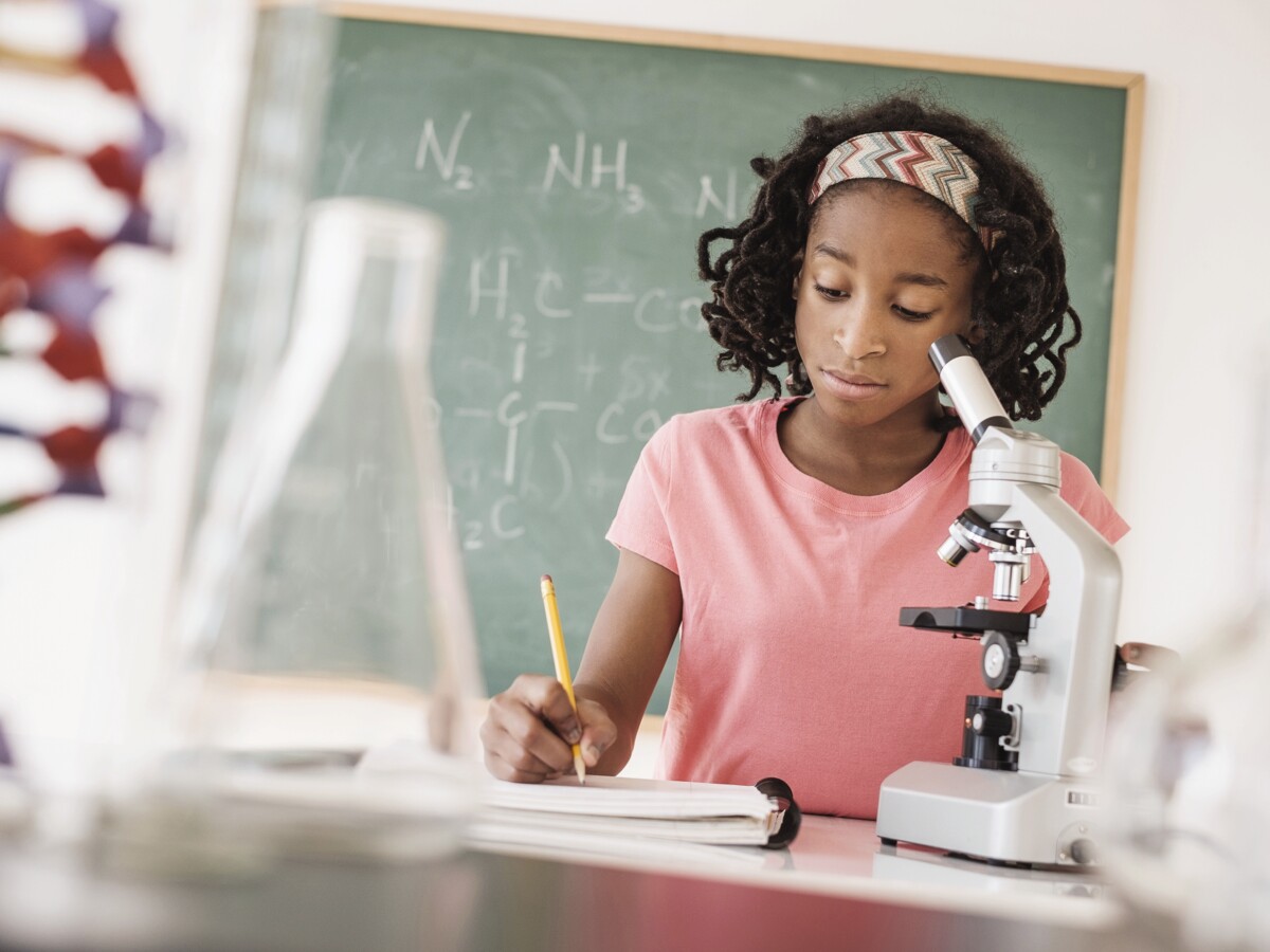 A student works on her lab report.
