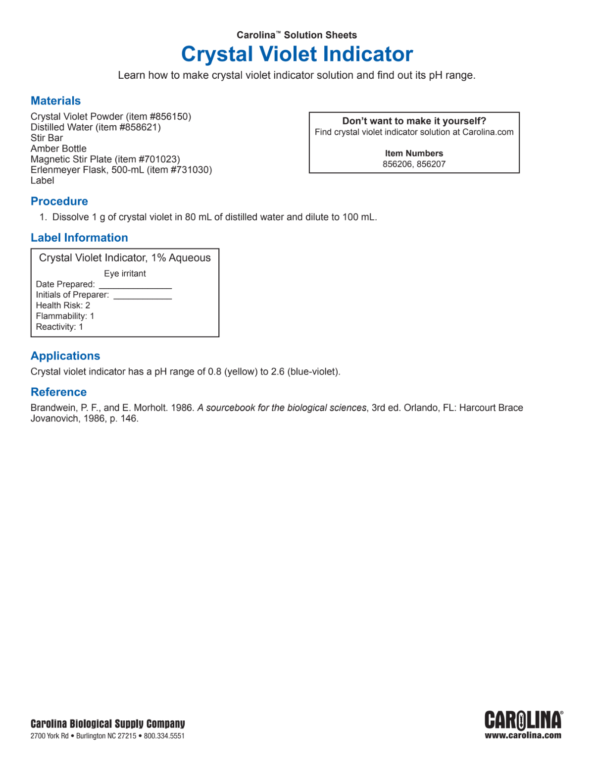 Crystal Violet Indicator