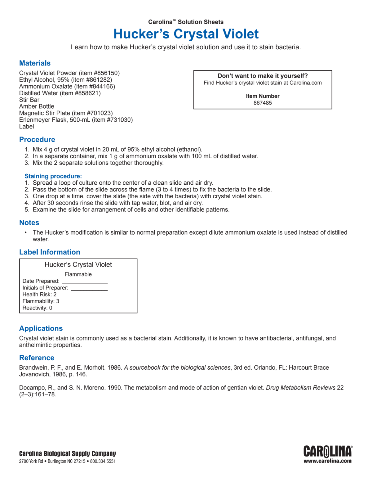 Hucker's Crystal Violet