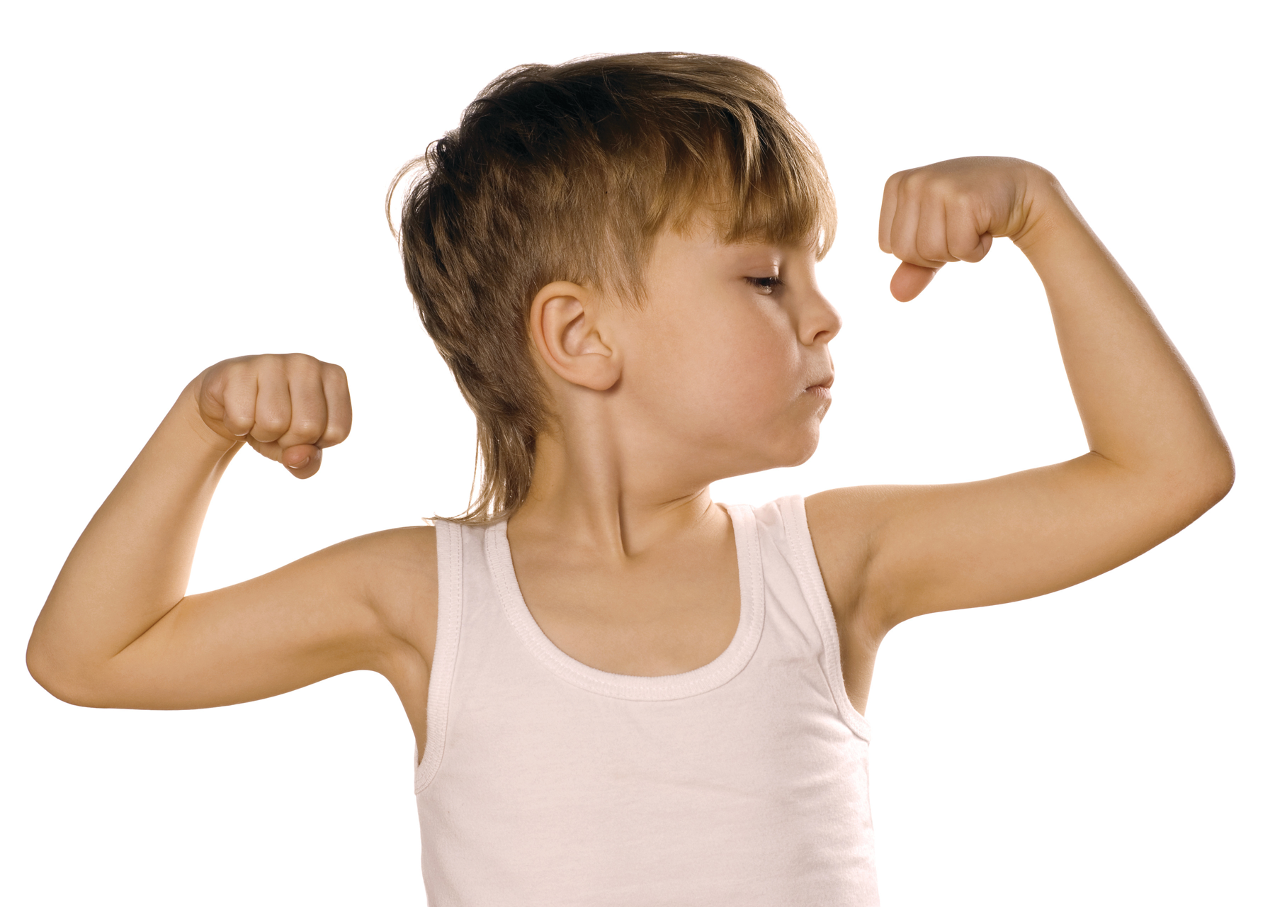 Little boy flexing arm muscles